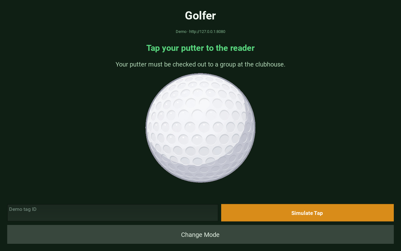Golfer home — tap putter prompt