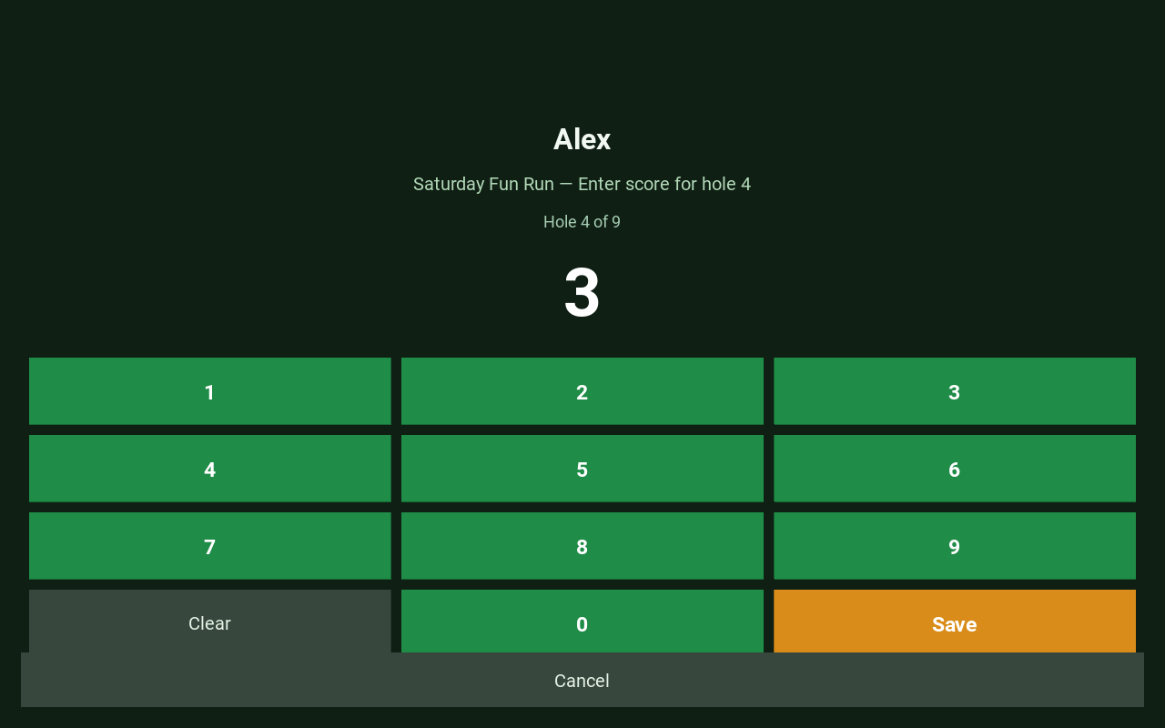Golfer score entry pad